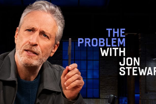 Promotional image for the show The Problem with Jon Stewart with Jon Stewart's face coming in from the left side while the show title is situated to the right of his head.