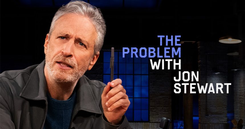 Promotional image for the show The Problem with Jon Stewart with Jon Stewart's face coming in from the left side while the show title is situated to the right of his head.