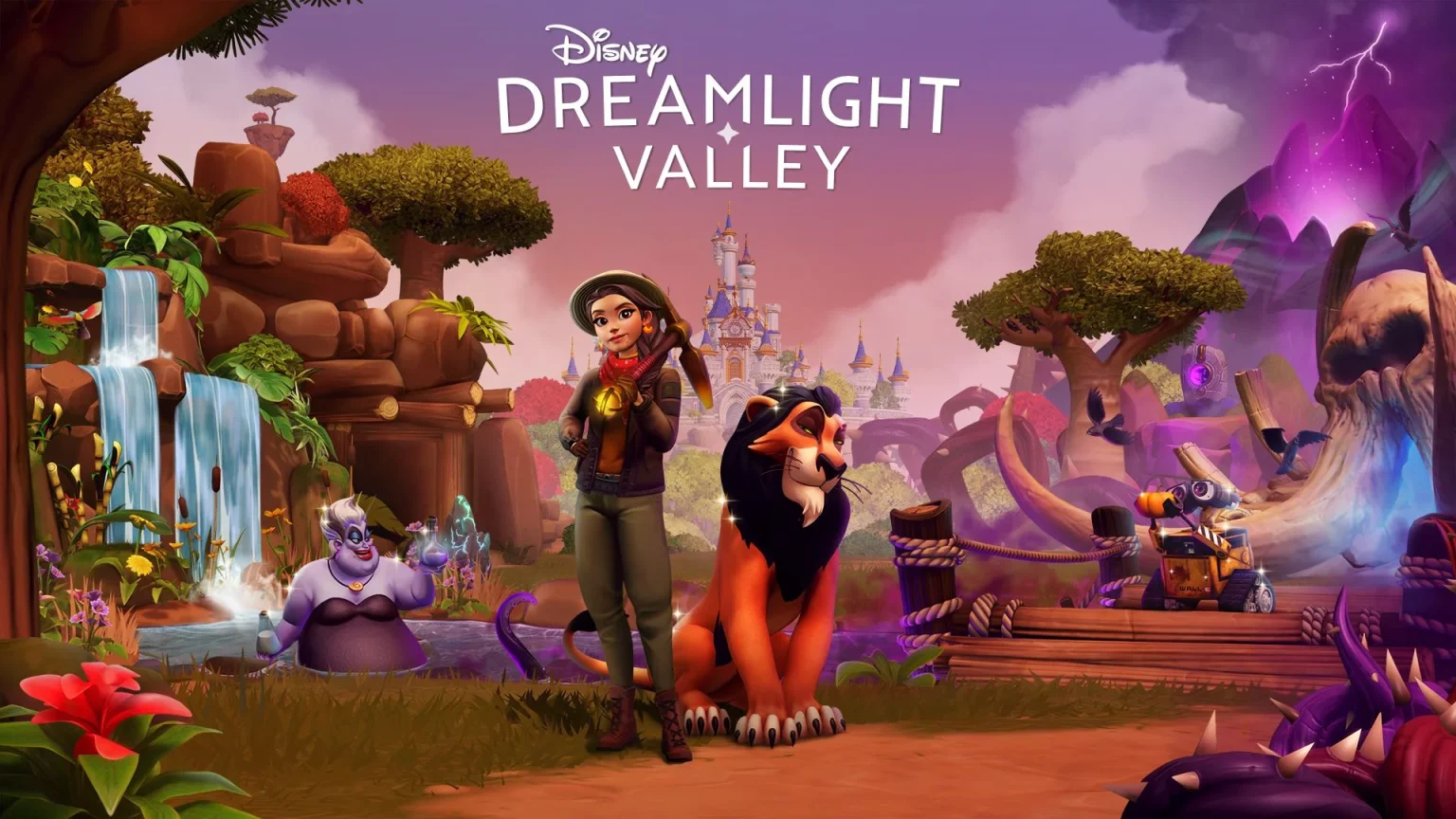Disney Dreamlight Valley box art featuring a representation of the player character and Scar from the Lion King