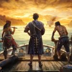 Promotional art for Skull and Bones with three pirates looking out into the horizon