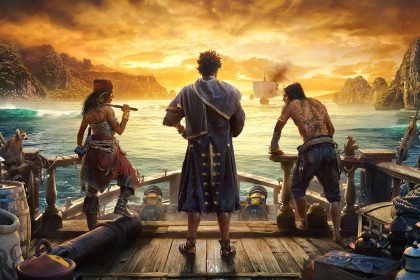 Promotional art for Skull and Bones with three pirates looking out into the horizon
