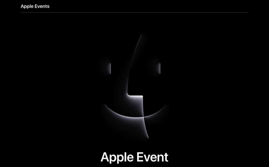 A spooky version of the Finder logo with the phrase Apple Event underneath