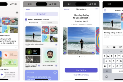 Four screenshots of the Journal app as shown in the iOS App Store