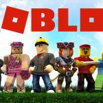 Roblox logo above several characters from the game.