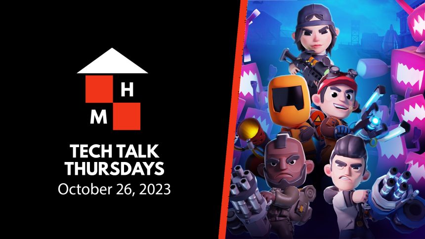 A split thumbnail featuring the Tech Talk Thursdays logo and date (October 26, 2023) on the left and 5 of the characters from the game From Space flanked on both sides by aliens on the right.