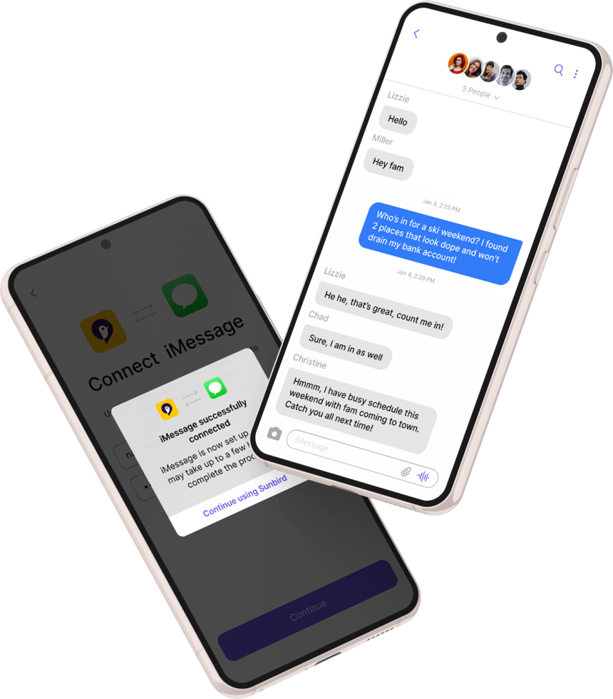 Two phones showing off the Sunbird app.