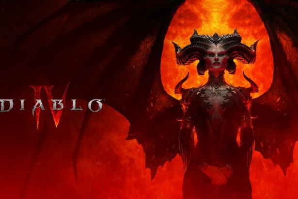 Diablo 4 promotional poster featuring Lilith on the right side.