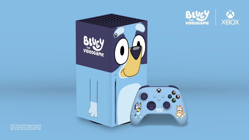 The Bluey Xbox Series X with matching Xbox controller