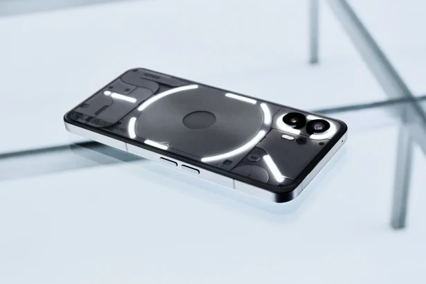 Nothing Phone (2) displaying the glyph lighting on the back