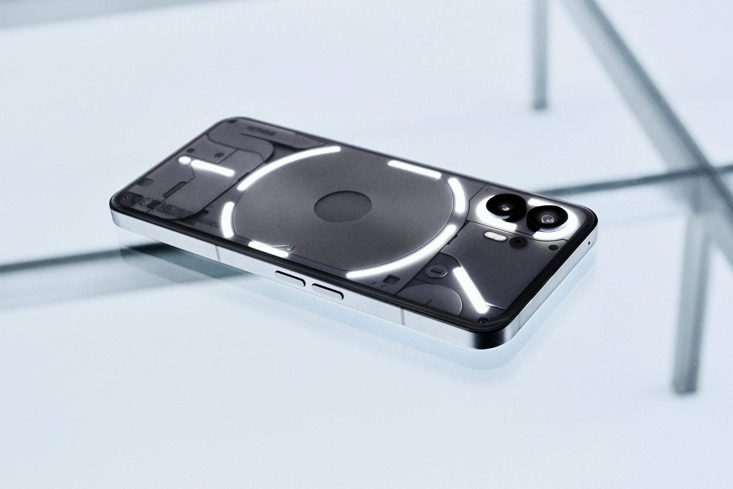 Nothing Phone (2) displaying the glyph lighting on the back