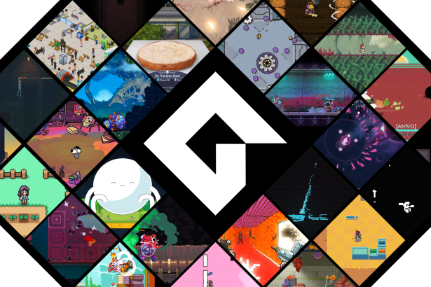 GameMaker logo surrounded by screenshots of games made using GameMaker