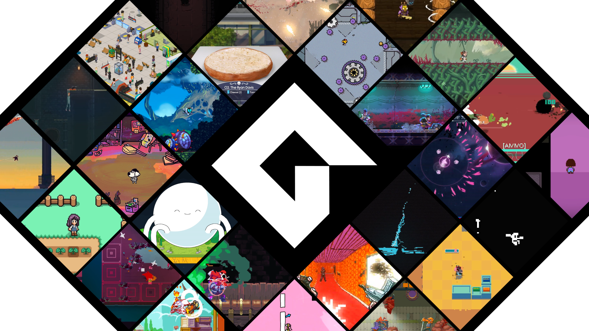 GameMaker logo surrounded by screenshots of games made using GameMaker