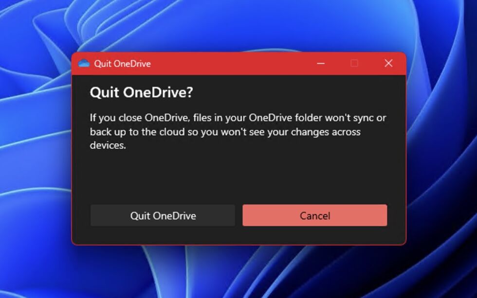 OneDrive exit dialog box courtesy of ArsTechnica