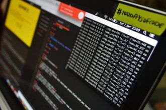 turned on flat screen monitor made to look like a ransomware attack