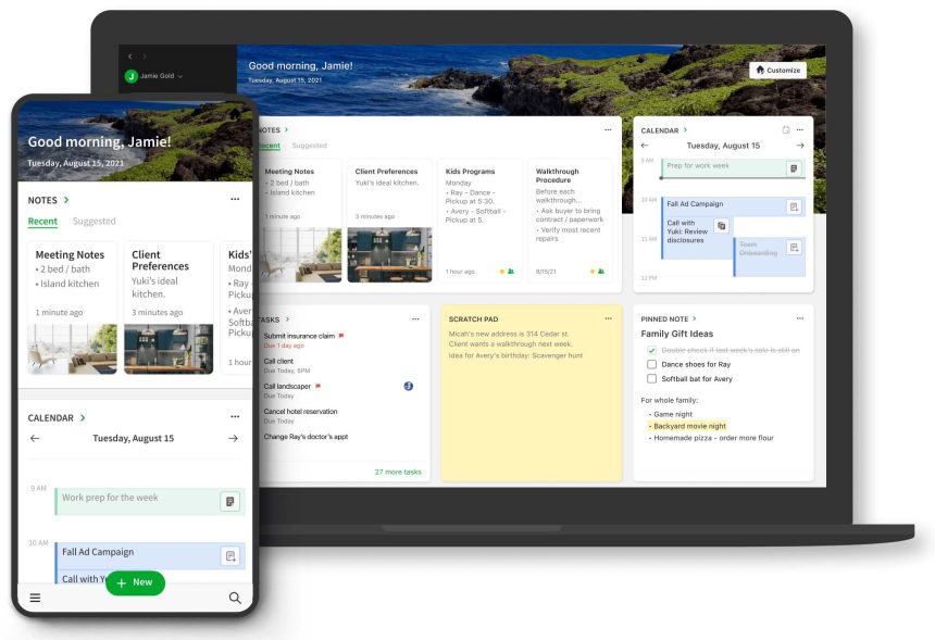 Evernote running on a smartphone and a laptop.