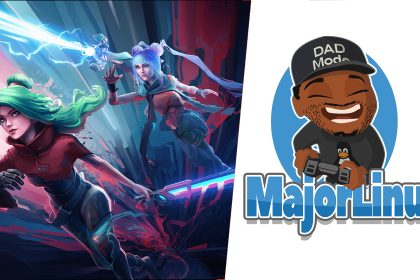 A split thumbnail featuring two of the characters from Trinity Fusion on the left and the MajorLinux logo on the right.