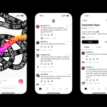 Three phones showing three different screenshots from Threads