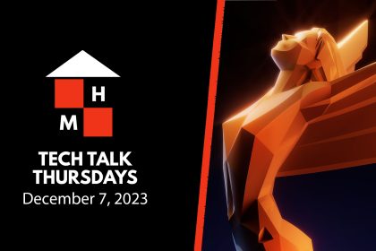 A split thumbnail featuring the Tech Talk Thursdays logo and date (December 7, 2023) on the left and The Game Awards statue on the right.