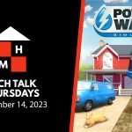 A split thumbnail featuring the Tech Talk Thursdays logo and date (December 14, 2023) on the left and the box art for Powerwash Simulator on the right.