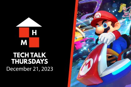 A split thumbnail featuring the Tech Talk Thursdays logo and date (December 21, 2023) on the left and promotional art from Mario Kart 8 Deluxe on the right.