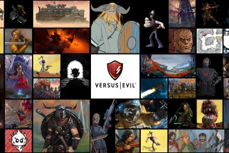 Versus Evil logo surrounded by published games.