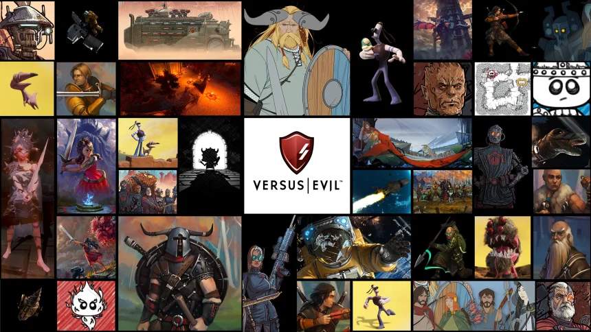 Versus Evil logo surrounded by published games.