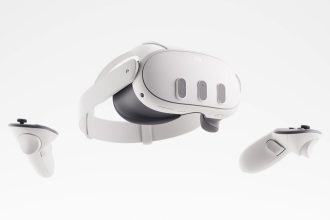 Meta Quest 3 headset with controllers