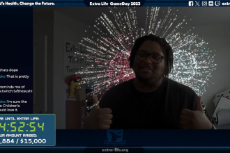 MajorLinux triggering a Reaction while test streaming on his Apple Mac Studio