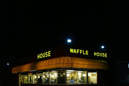 waffle house restaurant building at night